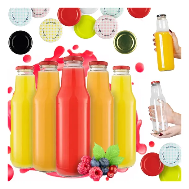 40x Butelki Szklane KUBUŚ 750ml + WIECZKO Na Sok Soki Syrop Mleko ZESTAW