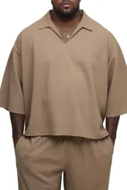 boohooman-meska-koszula-casual-bezowa-krotki-rekaw-kolnierzyk-xxl-z3a