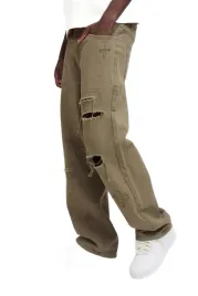 boohooman-meskie-jeansy-proste-z-dziurami-i-haftami-khaki-32-z3a