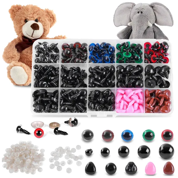 BEZPIECZNE NOSKI OCZKA 575 SZT DO MASKOTEK ZABAWEK 6-14mm ZESTAW XXL + ETUI