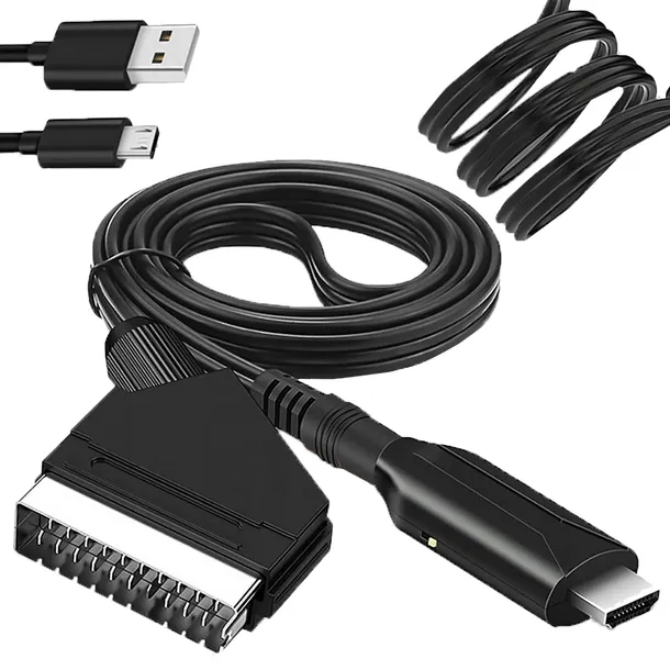 KABEL 1m Z EURO HDMI DO SCART PRZEJŚCIÓWKA AV HD 1080p KONWERTER ADAPTER