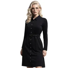 guess-czarna-sukienka-elegancka-z-paskiem-klasyczny-kolnierz-dlugi-rekaw-xs