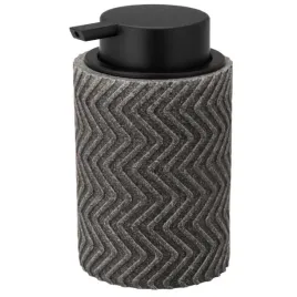dozownik-do-mydla-polyresin-szary-mat-z-czarna-pompka-450-ml-tloczony-wzor