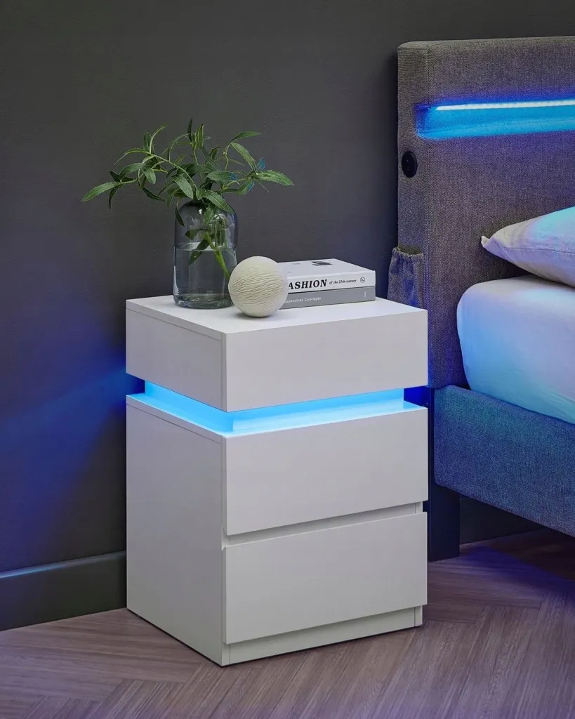 Nowoczesny stolik nocny z oświetleniem LED biały - zdjęcie 4