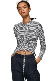 pepe-jeans-bluzka-paski-marszczona-przod-dlugi-rekaw-xl-xta