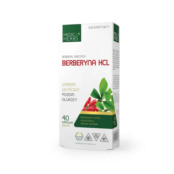Berberyna HCl Medica Herbs 40 kaps czysta formuła wsparcie metabolizmu