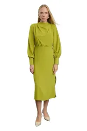 trendyol-zielona-sukienka-elegancka-midi-z-marszczeniami-i-dlugim-rekawem-4