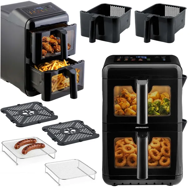 FRYTKOWNICA BEZTŁUSZCZOWA DWUKOMOROWA PIONOWA 11,6l AIR FRYER BERDSEN 3000W