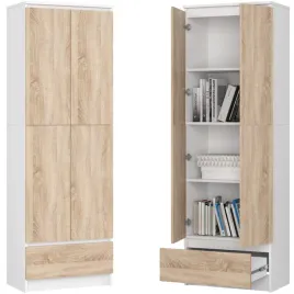 regal-biurowy-2d-60-cm-4-polki-szuflada-bialy-dab-sonoma
