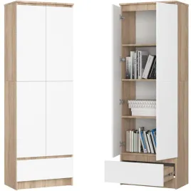 regal-biurowy-2d-60-cm-4-polki-szuflada-dab-sonoma-bialy