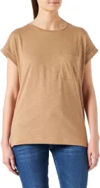 boss-t-shirt-damski-bezowy-z-kieszonka-i-okraglym-dekoltem-s-6fa