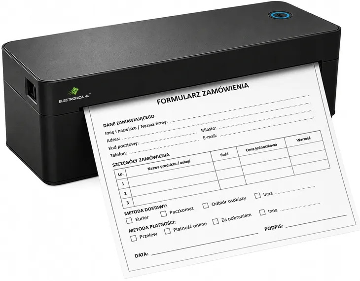 Drukarka termiczna przenośna mobilna A4 A5 Bluetooth USB 300 DPI bez tuszu