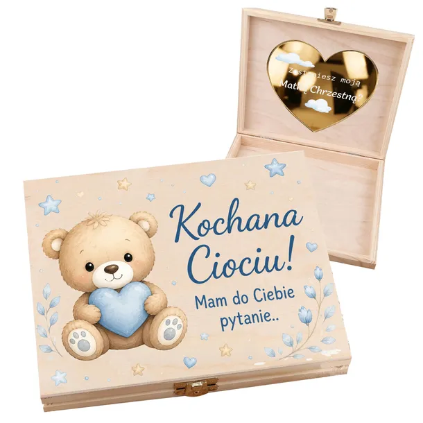 Pudełko Merci Kochana Ciociu Miś Błękit Prezent Dla Matki Chrzestnej