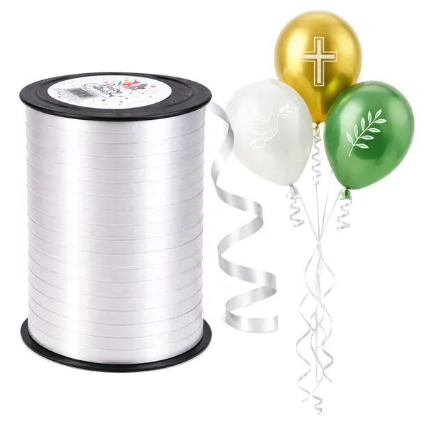 WSTĄŻKA DO WIĄZANIA balonów na serpentyny biała 220m do dekoracji Chrzest