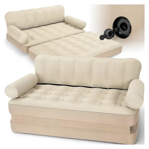 MATERAC DMUCHANY DWUOSOBOWY ŁÓŻKO SOFA ROZKŁADANA DO SPANIA NA PLAŻĘ RYBY