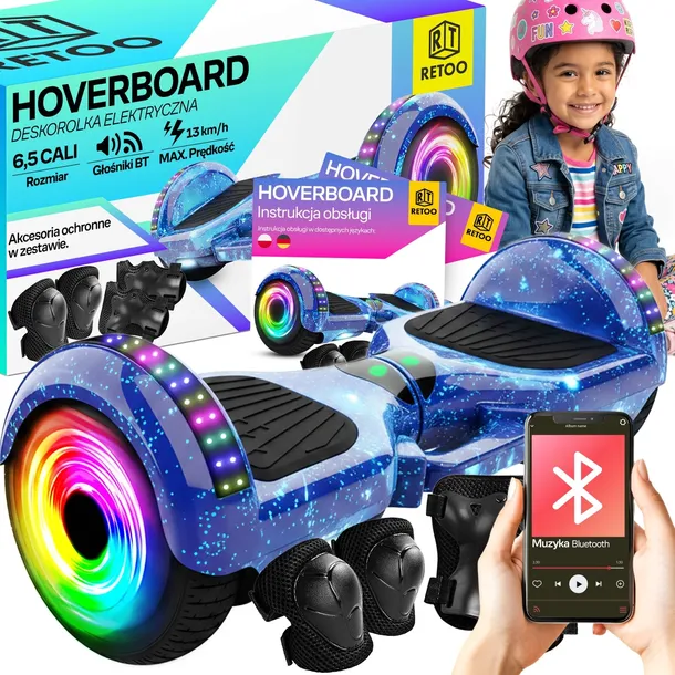 DESKOROLKA ELEKTRYCZNA HOVERBOARD 6,5' CALA DESKA BLUETOOTH GŁOŚNIKI 250W