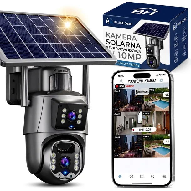 Kamera Zewnętrzna Solarna Obrotowa 2 Obiektywy 10MPx 4G LTE Bezprzewodowa
