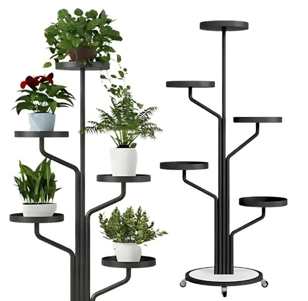 KWIETNIK NA KWIATY STOJAK METALOWY NA KÓŁKACH LOFT ROŚLINY CZARNY 135 cm