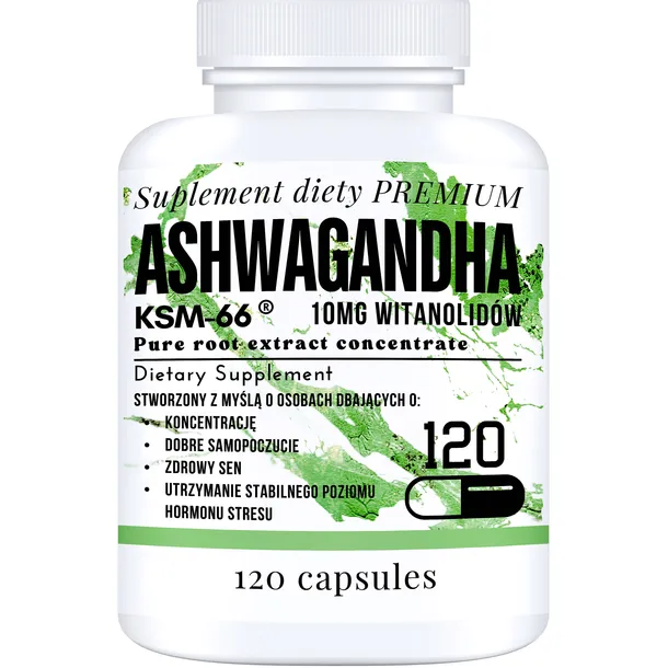 120x ASHWAGANDHA KSM-66 ORYG INDIA 10MG WIT MOCNA STRES SEN DEPRESJA 200MG