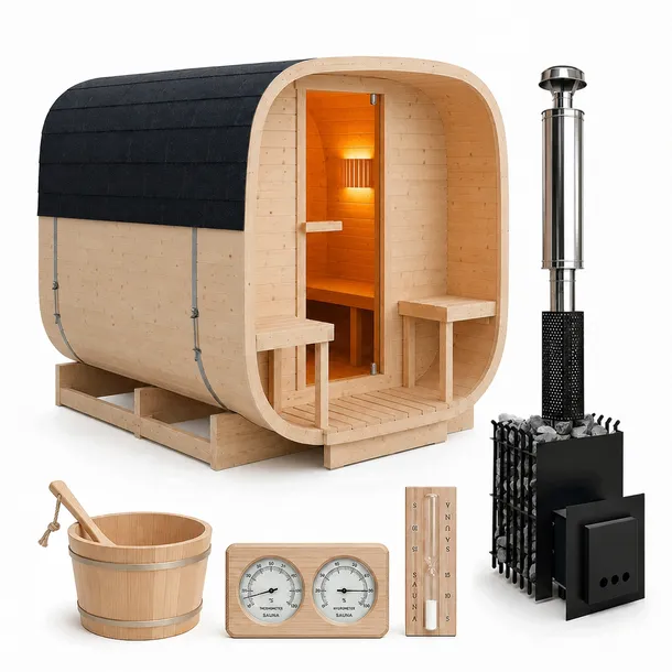 Sauna ogrodowa kwadrat 220x240cm + piec na drewno