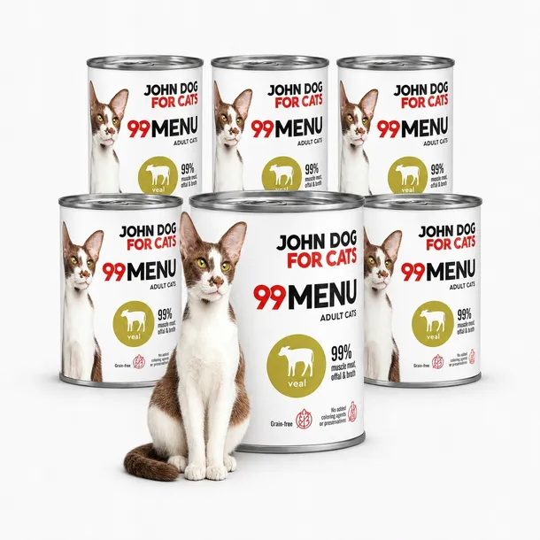 Karma mokra dla kota John Dog for Cats 99 Menu Cielęcina puszka 6x400g