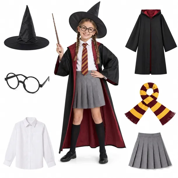 STRÓJ HERMIONA 145 KOSTIUM PRZEBRANIE HARRY KOSZULA ZESTAW NA HALLOWEEN