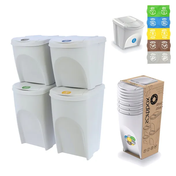 KOSZ DO SEGREGACJI ŚMIECI 120 L ZESTAW 2x35L + 2x25L NA ODPADY BIAŁY POPIEL