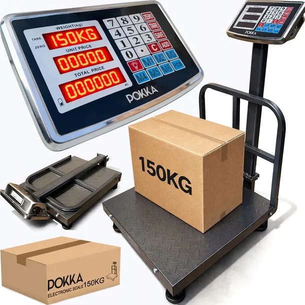 WAGA ELEKTRONICZNA MAGAZYNOWA SKLEPOWA PLATFORMOWA AKUMULATOR LCD 150KG