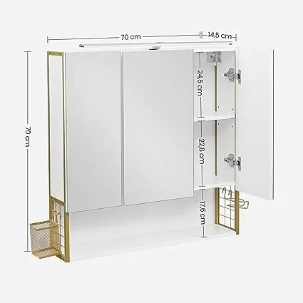 Szafka łazienkowa z oświetleniem LED Songmics biało-złota 70cm - zdjęcie 3