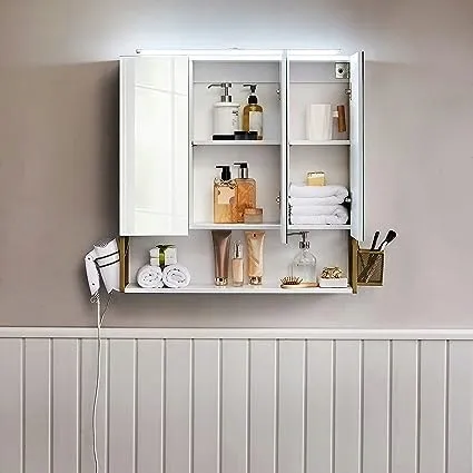 Szafka łazienkowa z oświetleniem LED Songmics biało-złota 70cm - zdjęcie 5