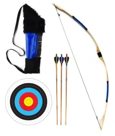 2-x-luk-drewniany-115cm-kolczan-3-strzaly-tarcza-zestaw-luczniczy-niebieski