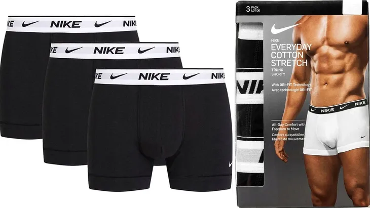 BOKSERKI MĘSKIE NIKE CZARNE DRI-FIT 3PAK KOMPLET 3 SZTUKI STRETCH ROZMIAR L