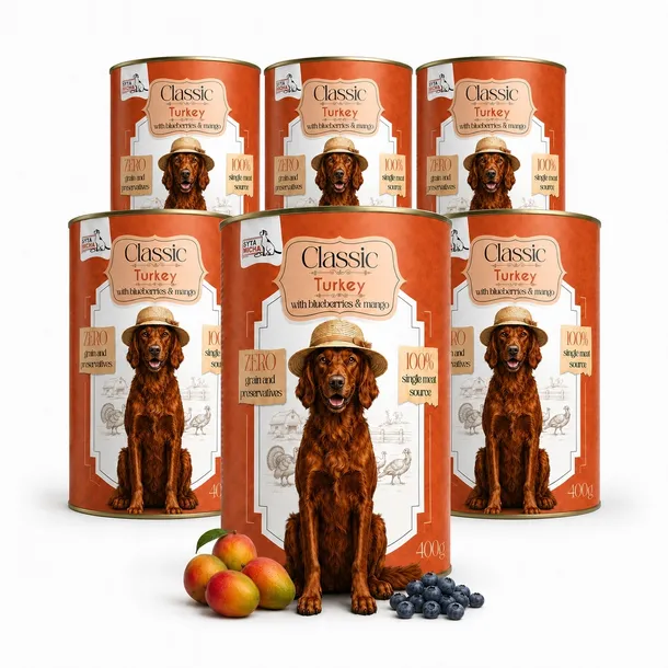 Karma mokra dla psa Syta Micha Classic Indyk z mango puszka 6x400g