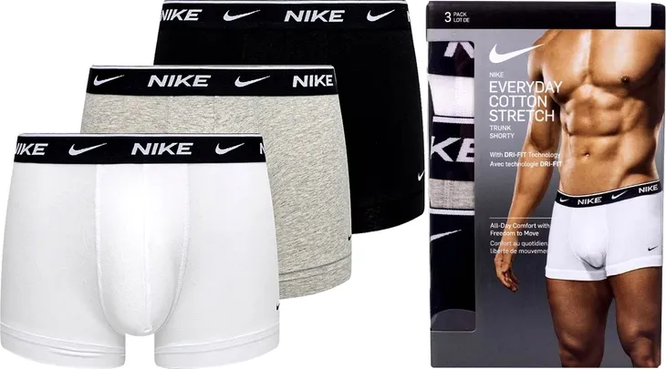 BOKSERKI MĘSKIE NIKE CZARNE SZARE BIAŁE 3PAK KOMPLET 3 SZTUKI STRETCH R. M