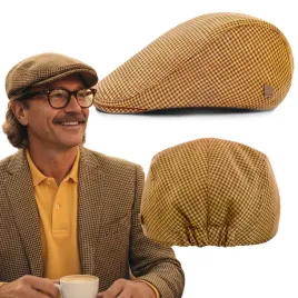 kaszkiet-meski-bawelniany-na-lato-czapka-w-krateczke-musztardowy-pako-jeans