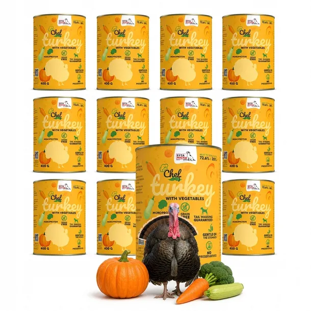 Karma Mokra dla psa Syta Micha CHEF Indyk z warzywami puszka 12x400g