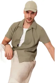 trendyol-man-koszula-meska-casual-krotki-rekaw-z-faktura-khaki-xl-5da