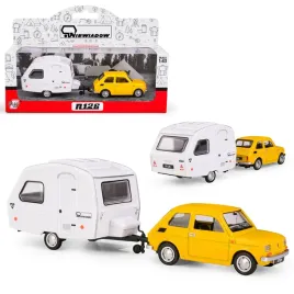 polska-motoryzacja-kolekcja-prl-fiat-126p-zolty-przyczepa-niewiadow-kemping