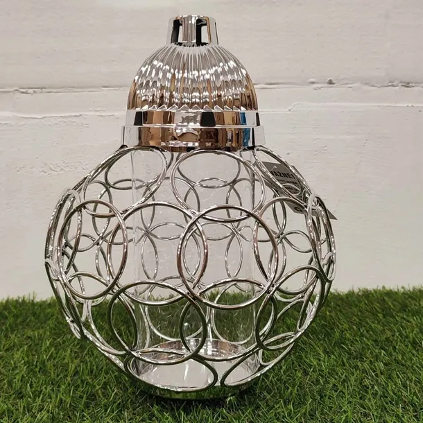 ZNICZ SREBRNY metalowe koła h 32 cm lampion na cmentarz