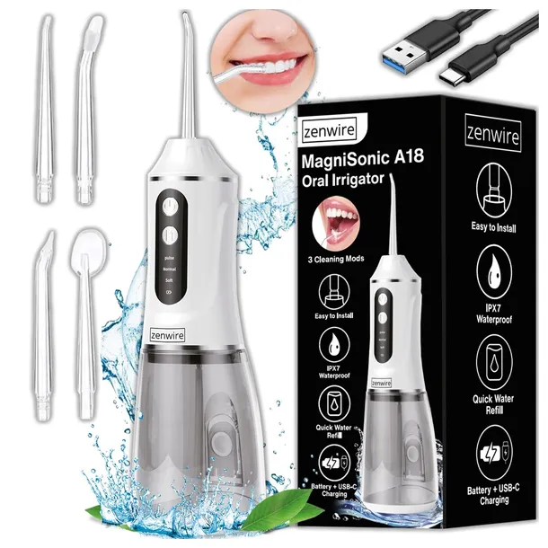 IRYGATOR DO ZĘBÓW BEZPRZEWODOWY Podróżny Dentystyczny Jamy Ustnej 390ml USB