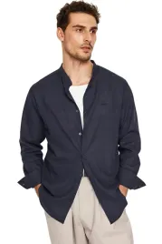 trendyol-man-meska-koszula-casual-granatowa-z-kolnierzykiem-stojacym-s-5da