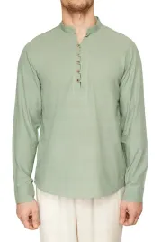 trendyol-man-meska-koszula-casual-z-dlugim-rekawem-i-stojka-zielona-l-5da
