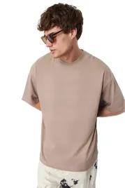 trendyol-man-meski-t-shirt-bezowy-z-okraglym-dekoltem-100-bawelna-xs-5da