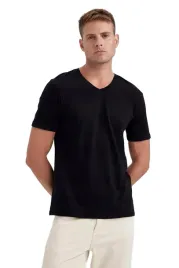 defacto-meski-t-shirt-czarny-z-dekoltem-v-100percent-bawelna-m-5da