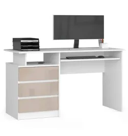 biurko-wolnostojace-komputerowe-clp-135cm-3-szuflady-biale-cappucino-polysk