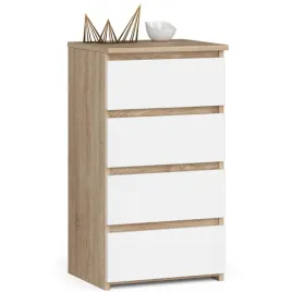 komoda-do-salonu-cl4-40-cm-4-szuflady-szafka-bezuchwytowa-dab-sonoma-biala