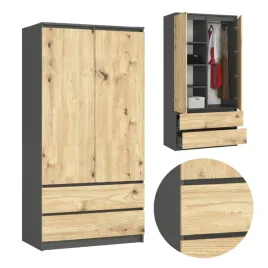 szafa-dwudrzwiowa-90-cm-sypialnia-2-drzwi-2-szuflady-4-polki-szara-artisan