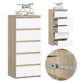 komoda-wysoka-do-salonu-cl5-40-cm-5-szuflad-szafka-waska-dab-sonoma-biala