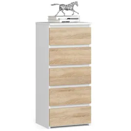 komoda-wysoka-do-salonu-cl5-40-cm-5-szuflad-szafka-waska-biala-dab-sonoma