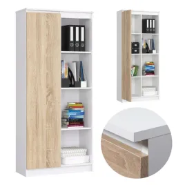 regal-biurowy-bialy-sonoma-8-polek-1-drzwi-80-cm